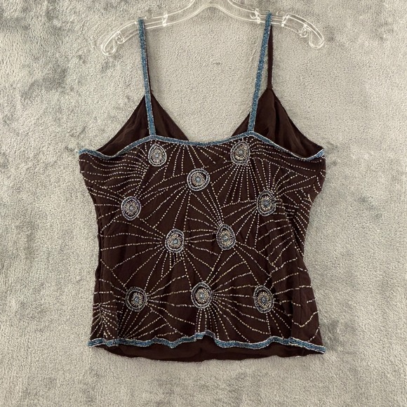 Aftershock Beaded Camisole Top Womens‎ XL Brown Sunburst Spaghetti Strap V Neck - Picture 6 of 10